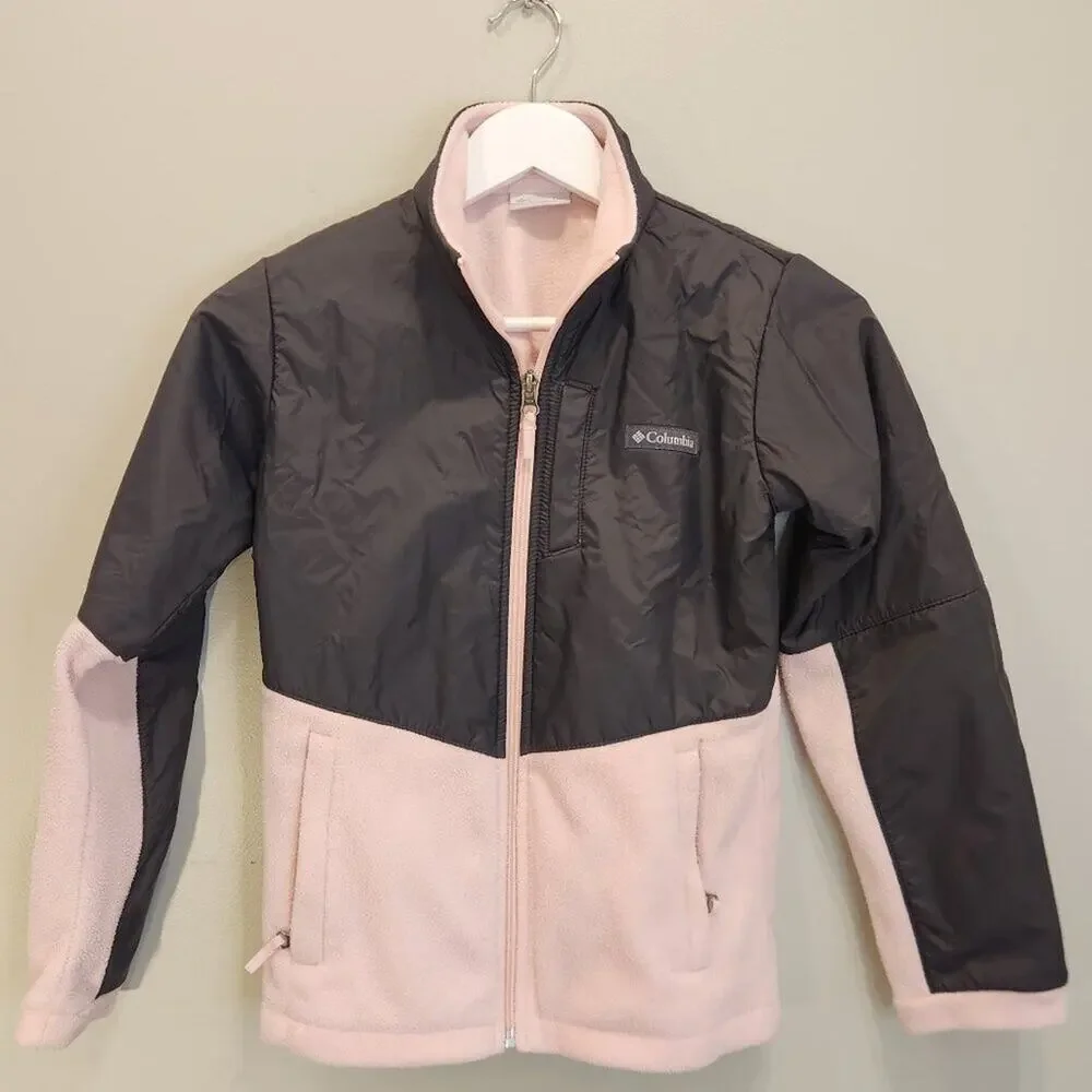 Columbia Girls Overlay Fleece Jacket Fall Warm Cozy Layer Pink - Size M (10/12)